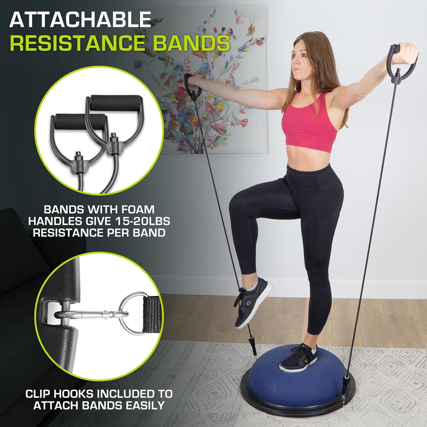 fit Balance Trainer Stability Exercise Half Ball with Resistance Bands and Pump for Yoga Aerobics Home Gym Workout