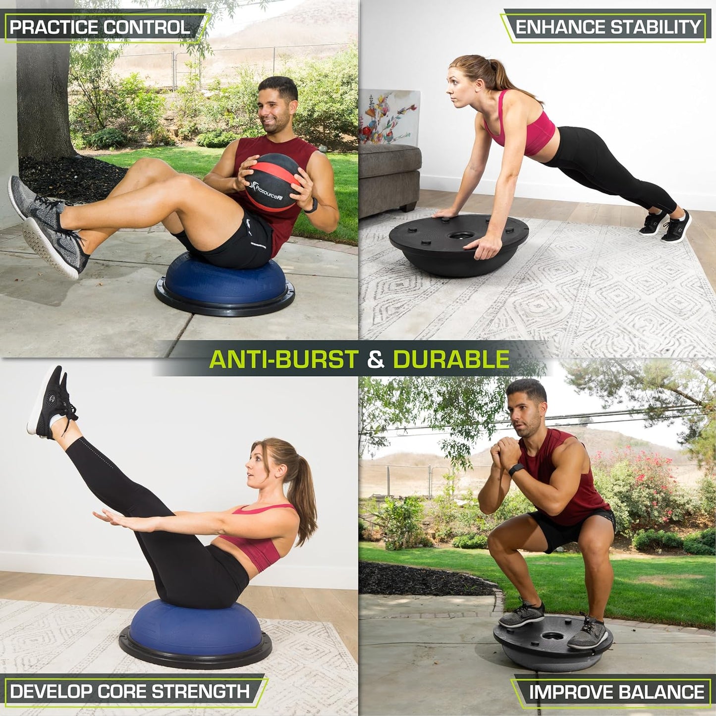 fit Balance Trainer Stability Exercise Half Ball with Resistance Bands and Pump for Yoga Aerobics Home Gym Workout